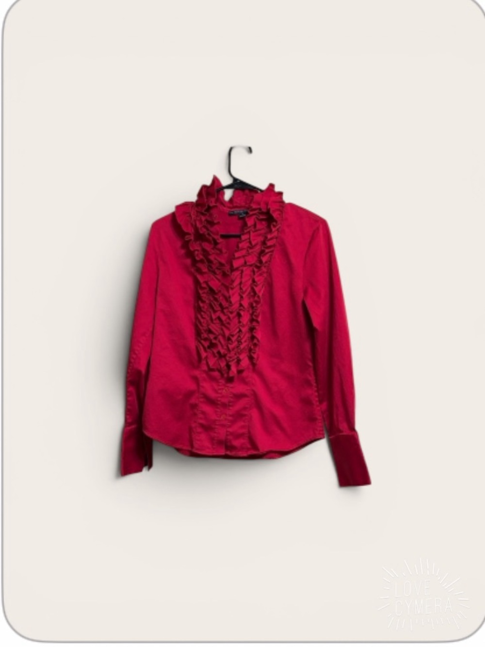 Antonio Melani Red Ruffle Front Blouse Size M Cotton Stretch Top